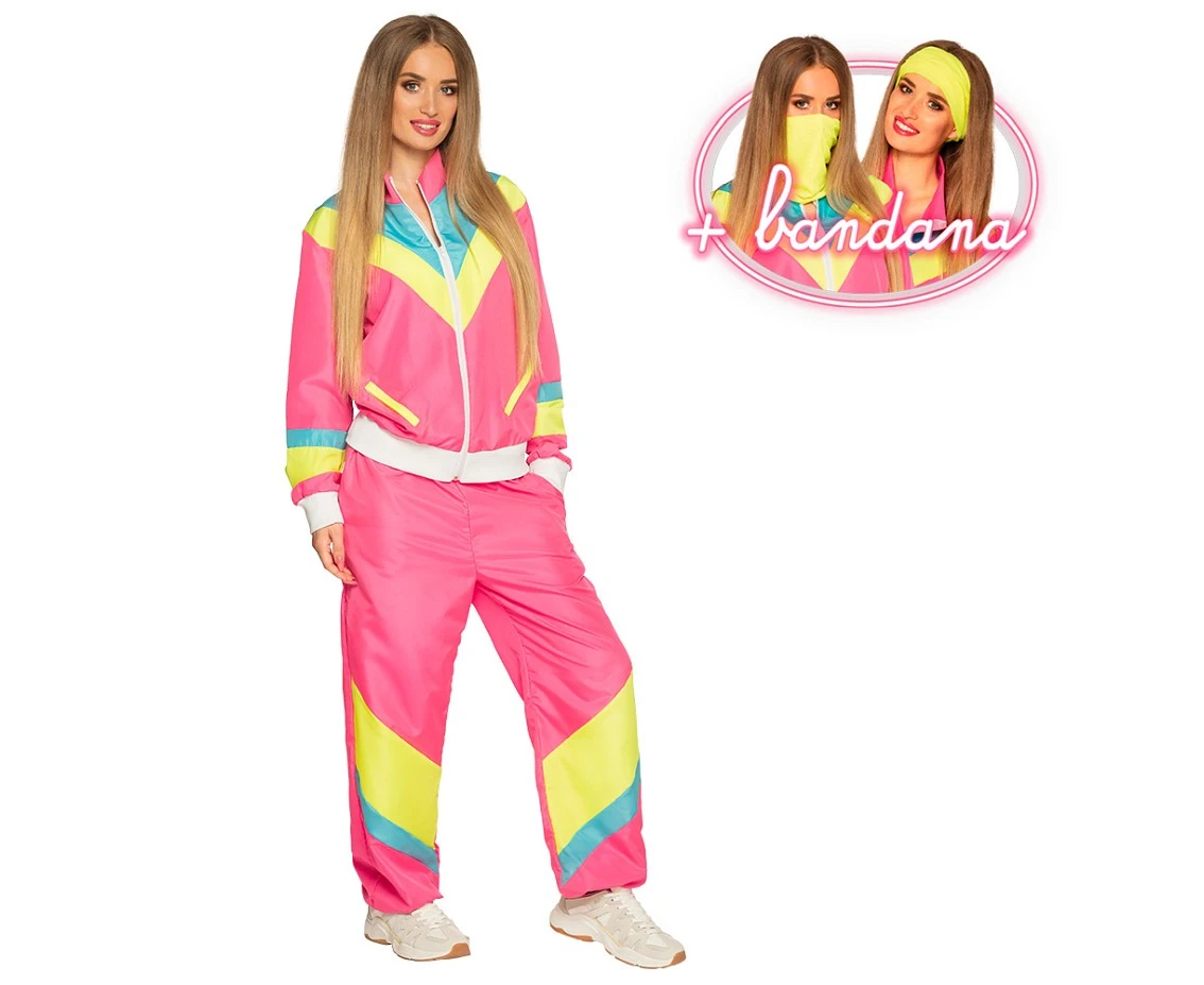 Women''s Neon Pink Retro Tracksuit, Size M